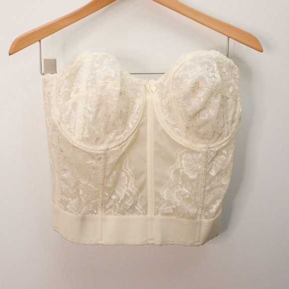 Vintage Goddess Corset Bustier Bra Top Sheer Cream Lace 36 DD - Picture 13 of 15
